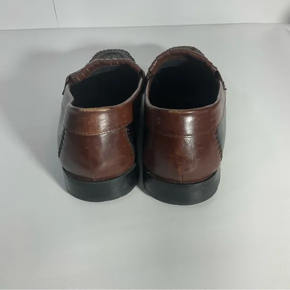 Nunn Bush Slip On Two-Toned Leather black &amp; brown woven toe, kiltie loafer 10.5