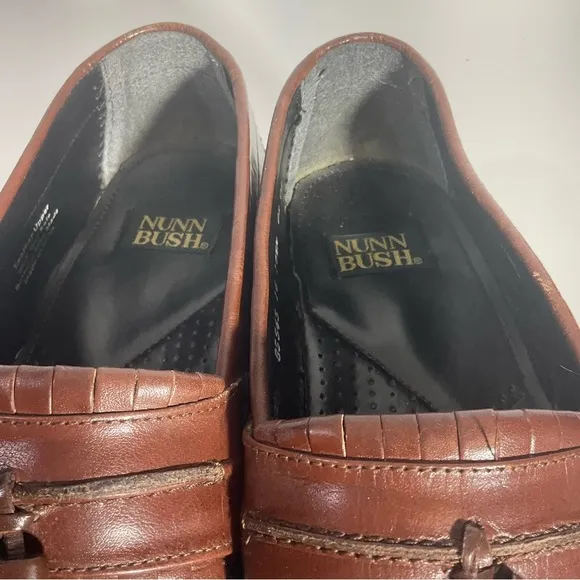 Nunn Bush Slip On Two-Toned Leather black &amp; brown woven toe, kiltie loafer 10.5