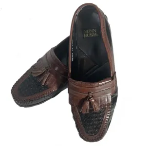 Nunn Bush Slip On Two-Toned Leather black &amp; brown woven toe, kiltie loafer 10.5