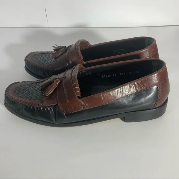 Nunn Bush Slip On Two-Toned Leather black &amp; brown woven toe, kiltie loafer 10.5