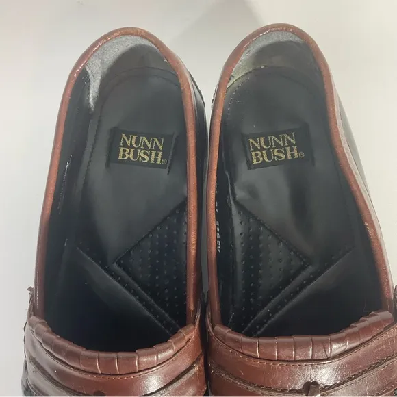 Nunn Bush Slip On Two-Toned Leather black &amp; brown woven toe, kiltie loafer 10.5