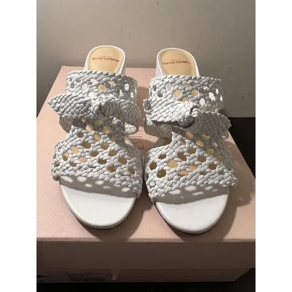 NWB Alexandre Birman CLARITA Womens Leather White Braided Mule sandal 36.5/US 6