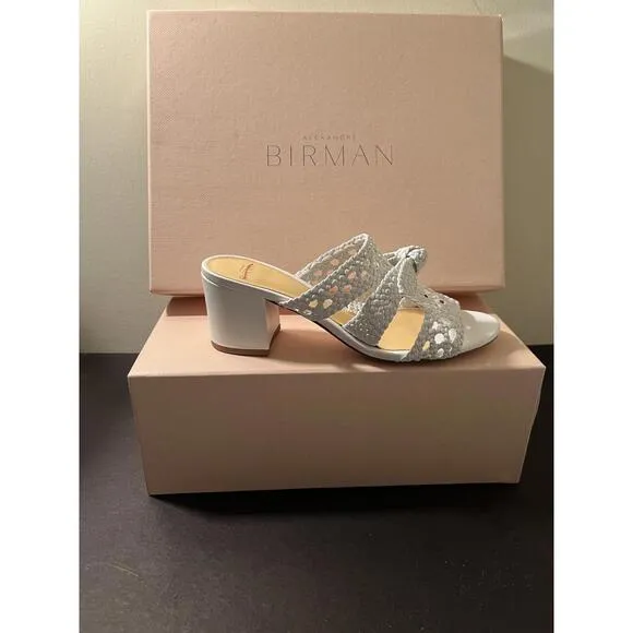 NWB Alexandre Birman CLARITA Womens Leather White Braided Mule sandal 36.5/US 6