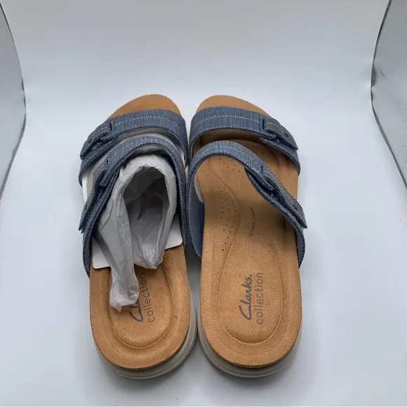 NWB Clarks Women's April Dusk Sandal size 12 N blue slip on comfort sandals