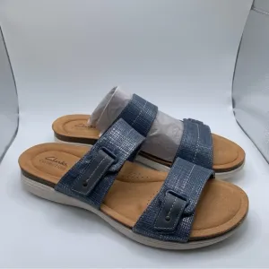 NWB Clarks Women's April Dusk Sandal size 12 N blue slip on comfort sandals