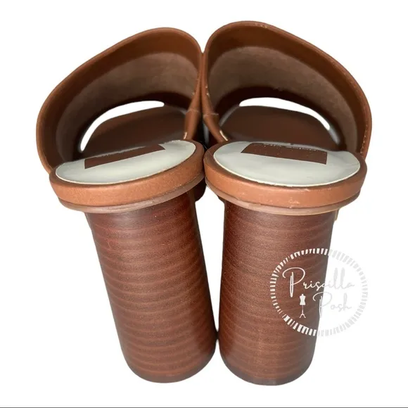NWB Dolce Vita Brown Leather Platform Block Heel Mules Sandals Slip on