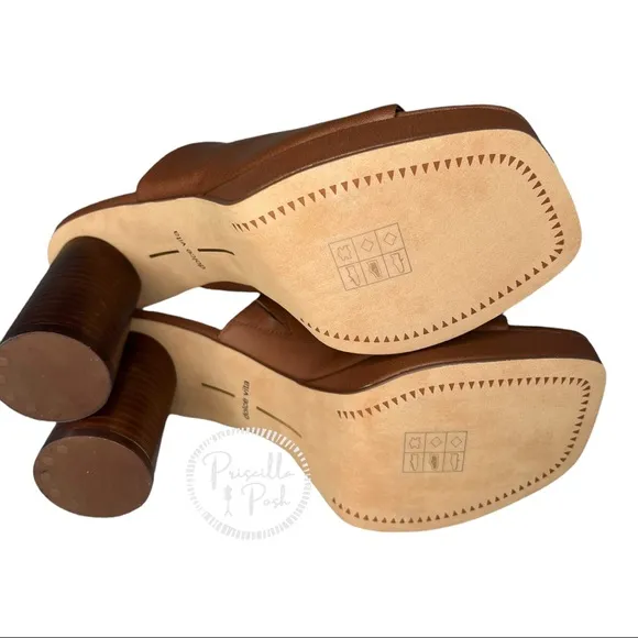 NWB Dolce Vita Brown Leather Platform Block Heel Mules Sandals Slip on
