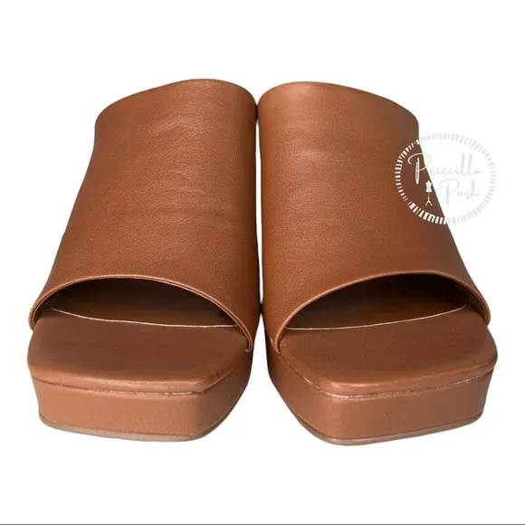 NWB Dolce Vita Brown Leather Platform Block Heel Mules Sandals Slip on