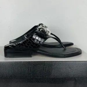 NWB Donald Pliner Louise66 Leather Slip-On Crocco Patent Heeled Black Sandals 6