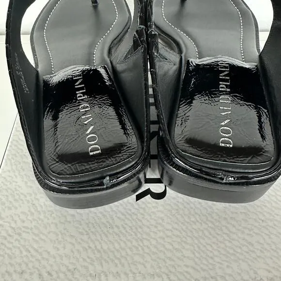 NWB Donald Pliner Louise66 Leather Slip-On Crocco Patent Heeled Black Sandals 6