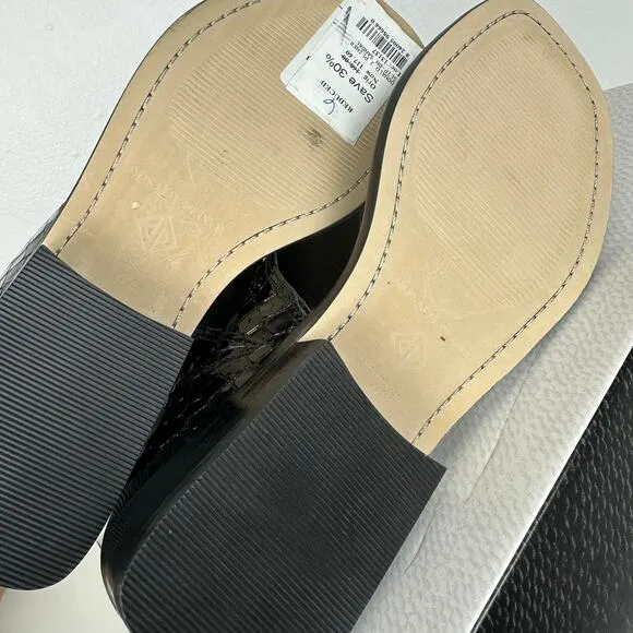 NWB Donald Pliner Louise66 Leather Slip-On Crocco Patent Heeled Black Sandals 6