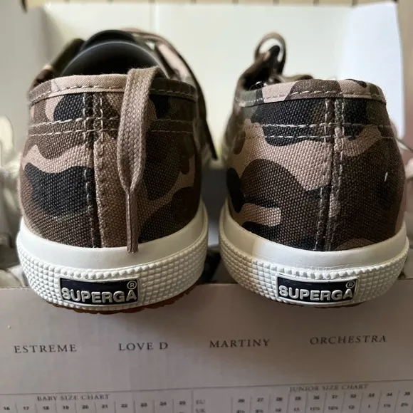 NWB Superga camouflage low top sneakers, youth US sz 2.5 / EU 34