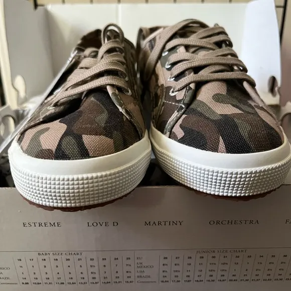 NWB Superga camouflage low top sneakers, youth US sz 2.5 / EU 34
