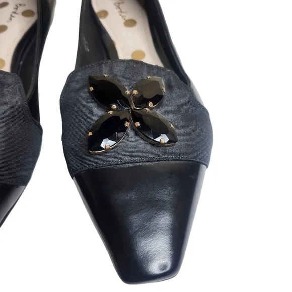NWOB Boden womens black leather jeweled almond toe slip on casual flats Sz 11M