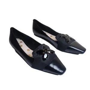 NWOB Boden womens black leather jeweled almond toe slip on casual flats Sz 11M