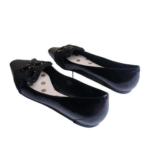 NWOB Boden womens black leather jeweled almond toe slip on casual flats Sz 11M