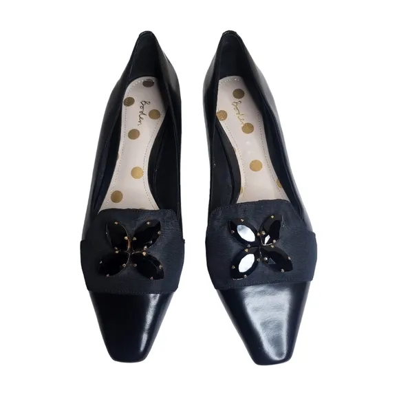 NWOB Boden womens black leather jeweled almond toe slip on casual flats Sz 11M