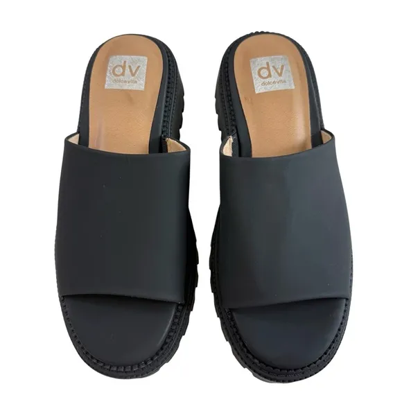 NWOB DV Dolce Vita Liliah Lug Sole Platform Slide Sandals in Black Size 8