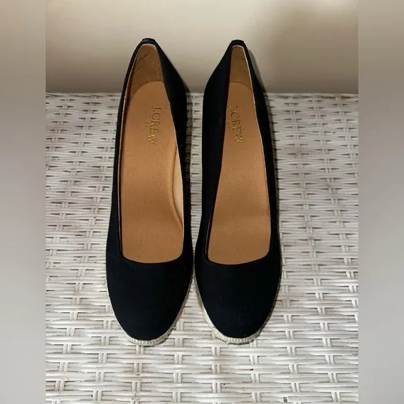 NWOB    J. Crew Black and Tan Wedge Espadrilles