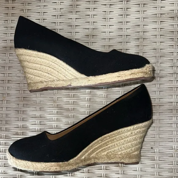 NWOB    J. Crew Black and Tan Wedge Espadrilles