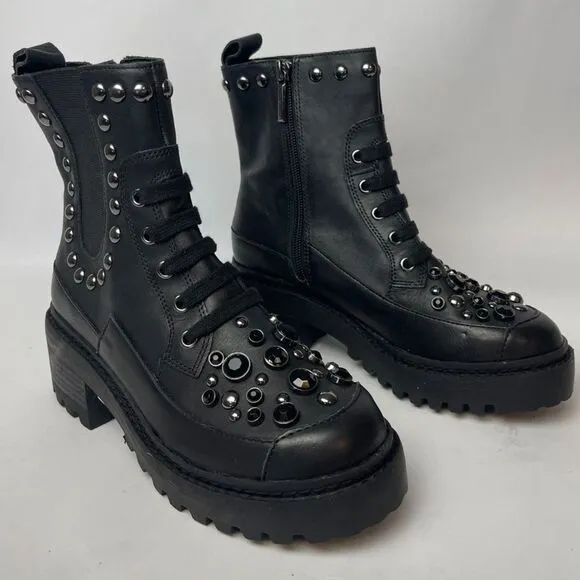 NWOB Karl Lagerfeld Studded Combat Boots - Chunky, Size 5M Adams whimsy goth