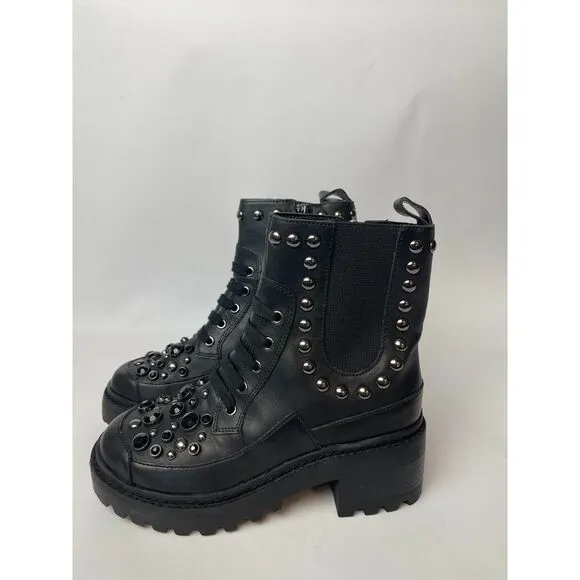 NWOB Karl Lagerfeld Studded Combat Boots - Chunky, Size 5M Adams whimsy goth