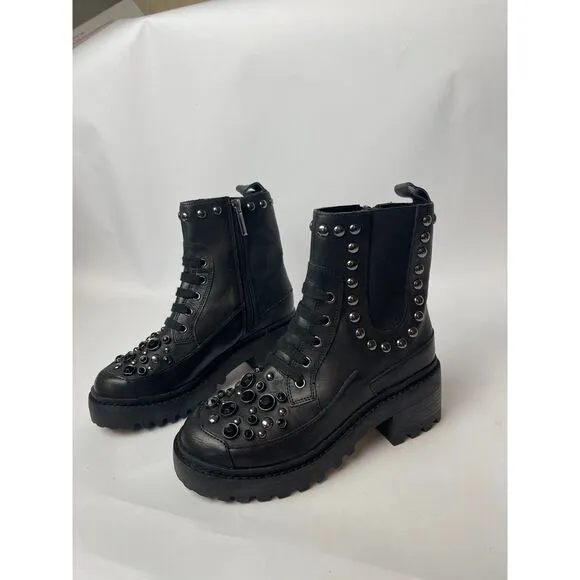 NWOB Karl Lagerfeld Studded Combat Boots - Chunky, Size 5M Adams whimsy goth