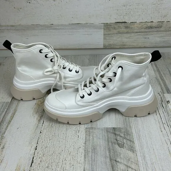 NWOB Palladium womens sz 6.5 white canvas lace up platform sneakers