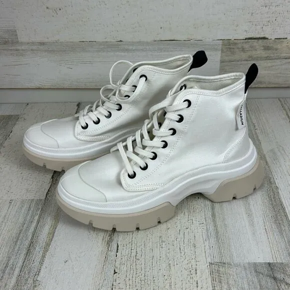 NWOB Palladium womens sz 6.5 white canvas lace up platform sneakers