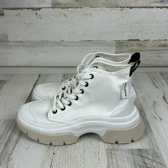 NWOB Palladium womens sz 6.5 white canvas lace up platform sneakers