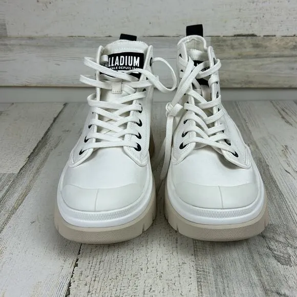 NWOB Palladium womens sz 6.5 white canvas lace up platform sneakers