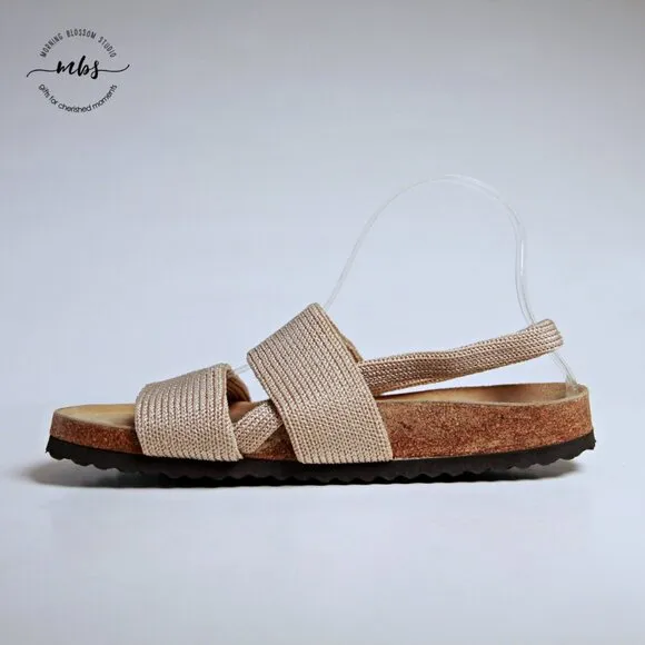 NWOT Arcopedico Stretch Knit Cork 2 Strap Sandals Beige Women 9.5