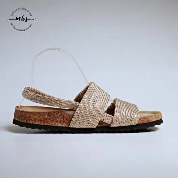 NWOT Arcopedico Stretch Knit Cork 2 Strap Sandals Beige Women 9.5