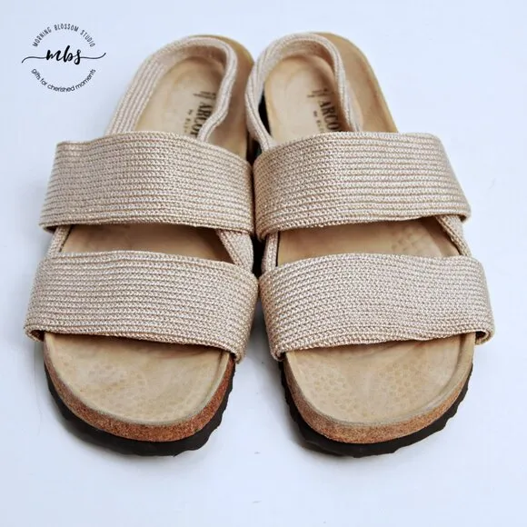 NWOT Arcopedico Stretch Knit Cork 2 Strap Sandals Beige Women 9.5