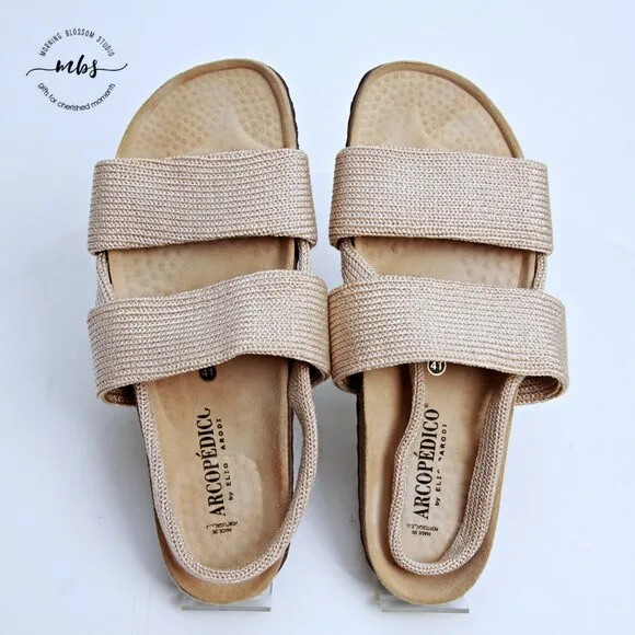 NWOT Arcopedico Stretch Knit Cork 2 Strap Sandals Beige Women 9.5