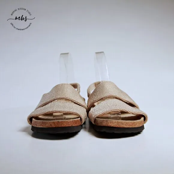 NWOT Arcopedico Stretch Knit Cork 2 Strap Sandals Beige Women 9.5
