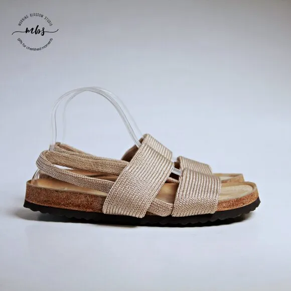NWOT Arcopedico Stretch Knit Cork 2 Strap Sandals Beige Women 9.5