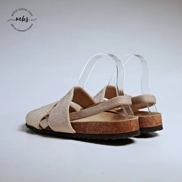 NWOT Arcopedico Stretch Knit Cork 2 Strap Sandals Beige Women 9.5