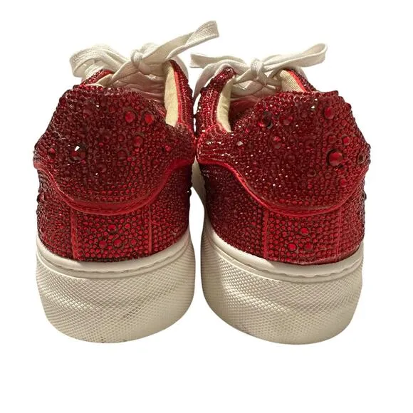 NWOT Betsy Johnson Sidny Platform Lace-Up Sneakers Red Rhinestone 6.5