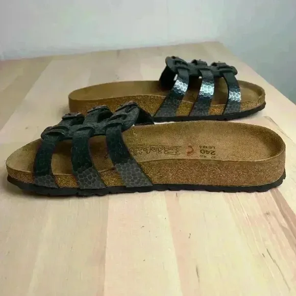 NWOT Birkenstock Birki's Xenia Sandals L6/M4 Leather Gray Metallic 3Strap Design