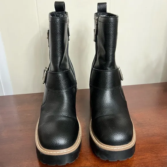 NWOT Blondo Waterproof Reno Black Leather moto Combat Boots Biker Zipper 8
