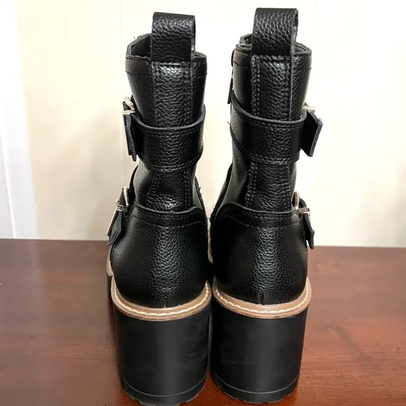 NWOT Blondo Waterproof Reno Black Leather moto Combat Boots Biker Zipper 8