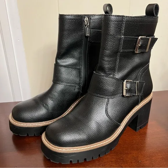 NWOT Blondo Waterproof Reno Black Leather moto Combat Boots Biker Zipper 8