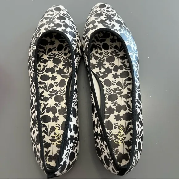 NWOT Boden Almond Toe Black &amp; Cream Floral Ballerina Flats in Flora Bloom Mono