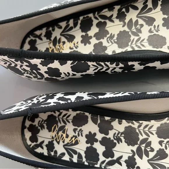 NWOT Boden Almond Toe Black &amp; Cream Floral Ballerina Flats in Flora Bloom Mono