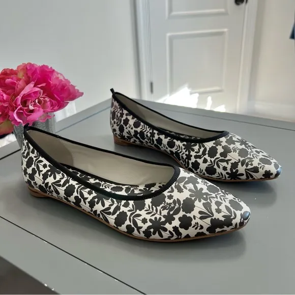 NWOT Boden Almond Toe Black &amp; Cream Floral Ballerina Flats in Flora Bloom Mono