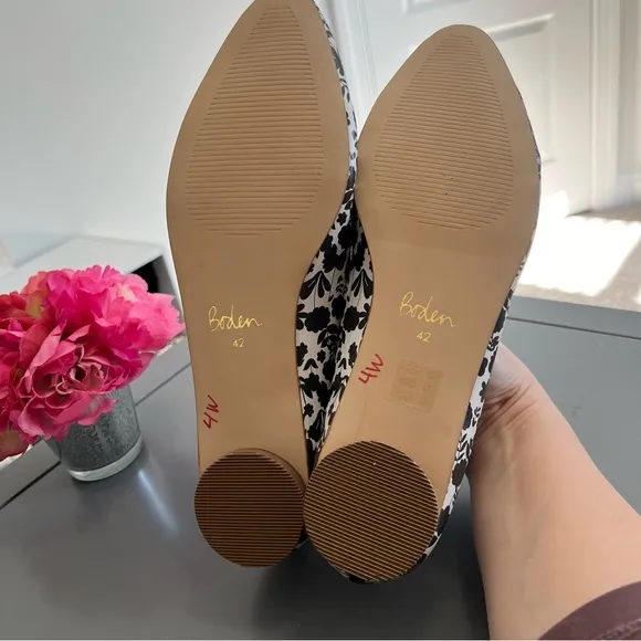 NWOT Boden Almond Toe Black &amp; Cream Floral Ballerina Flats in Flora Bloom Mono