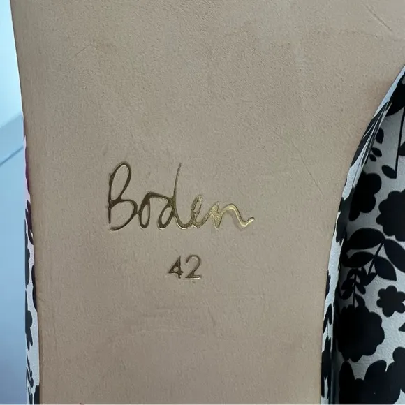 NWOT Boden Almond Toe Black &amp; Cream Floral Ballerina Flats in Flora Bloom Mono