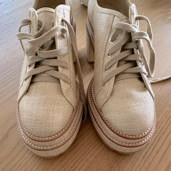 NWOT Cult Gaia Woven Platform Heeled Summer Lace Up Loafers Shoe Size 39.5