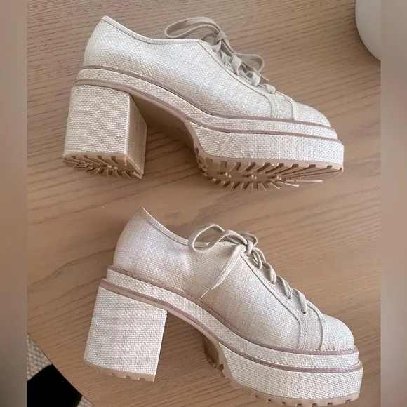 NWOT Cult Gaia Woven Platform Heeled Summer Lace Up Loafers Shoe Size 39.5